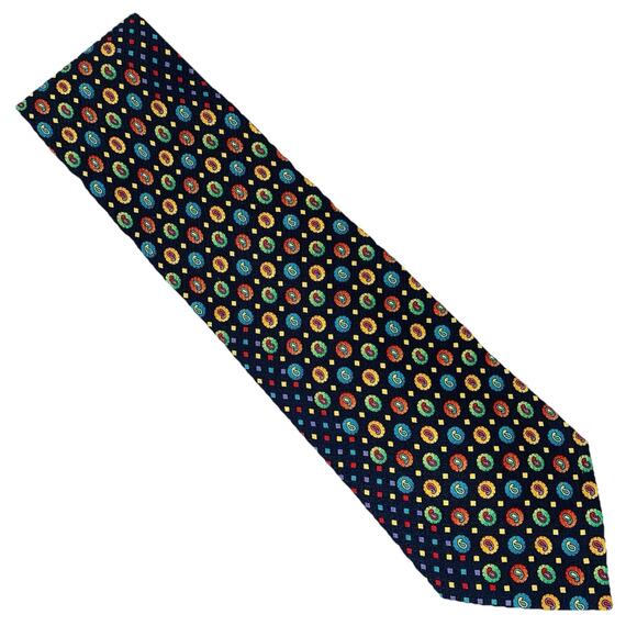VITALIANO PANCALDI 100% Silk Tie 54” x 4” Multi Diamonds Paisley on Navy NWT - Picture 2 of 11